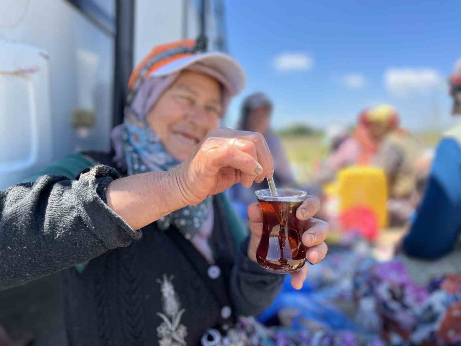 Tarlada yoruluyorlar odun ateşinde matarada çayla dinleniyorlar
